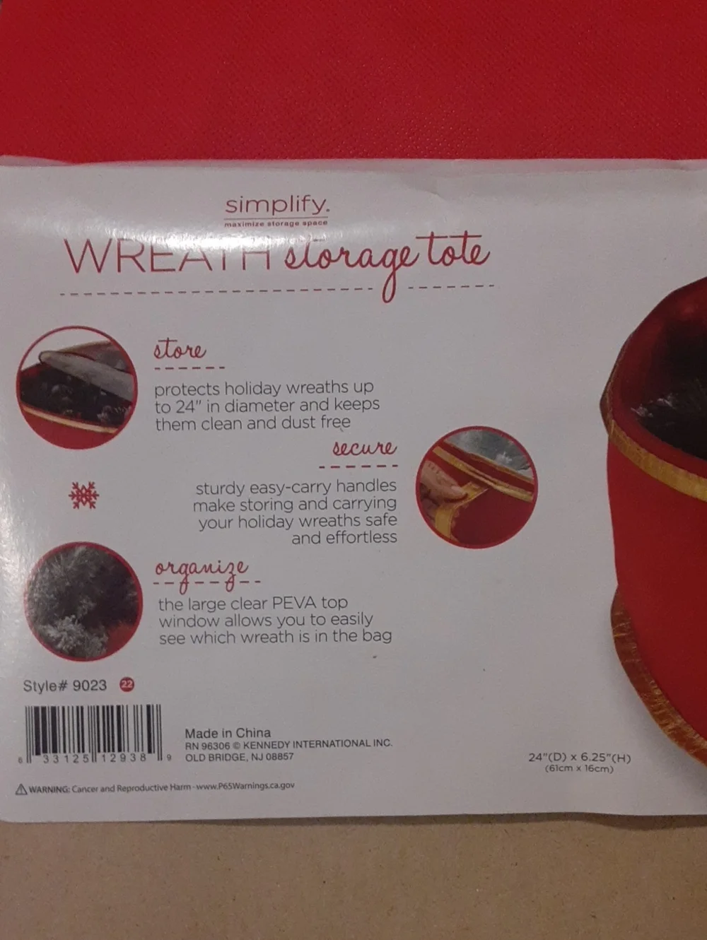 Wreath Storage Tote — Red and Gold